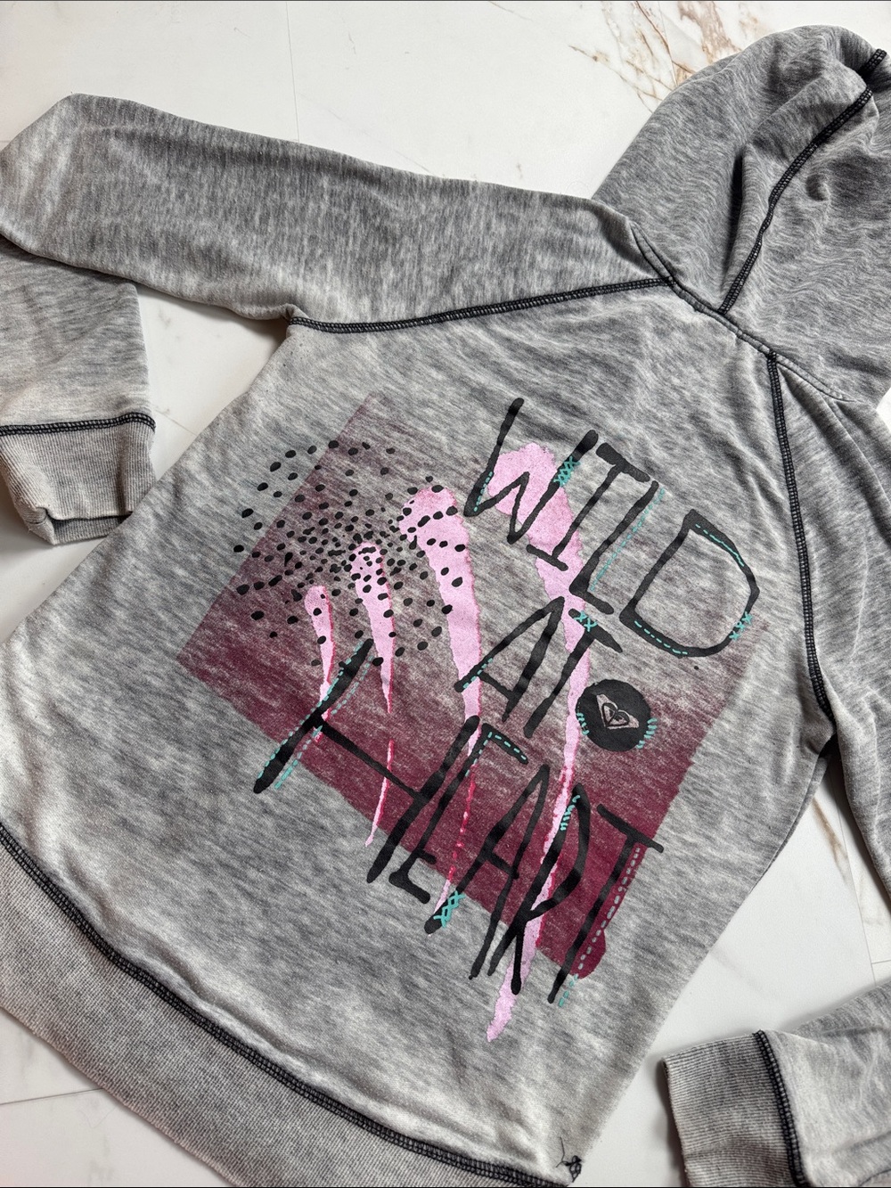 Y2K Roxy Wild At Heart Graphic Pullover Sweatshirt Sz S Surf Beachy trendy